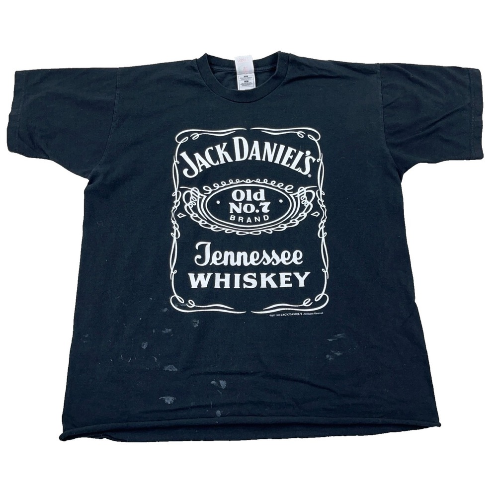 Vintage Jack Danials Shirt Men XL Black Tennessee Whiskey Liquor Distressed 90s